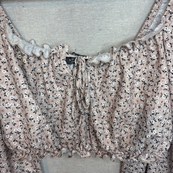 Primark Pink Floral Crop Top Medium Off Shoulder Long Sleeve Fairy Boho Peasant‎ - Picture 2 of 8